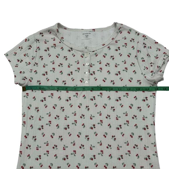 ABERCROMBIE Kids Sweet Cherries Soft Henley Short Sleeve Tee Sz 15/16 White Red - Picture 7 of 8